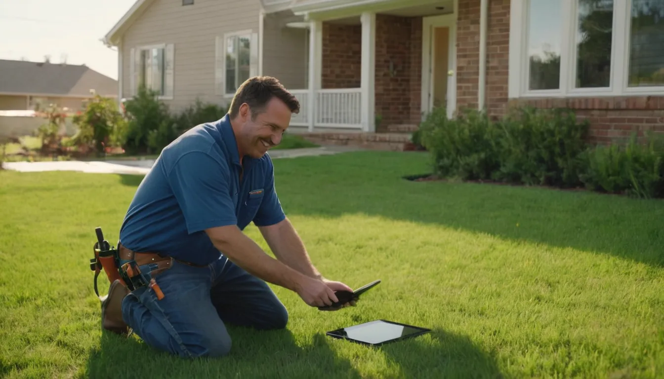 Friendly local provider showing a homeowner camera inspection footage of a sewer line near a home in Warrior